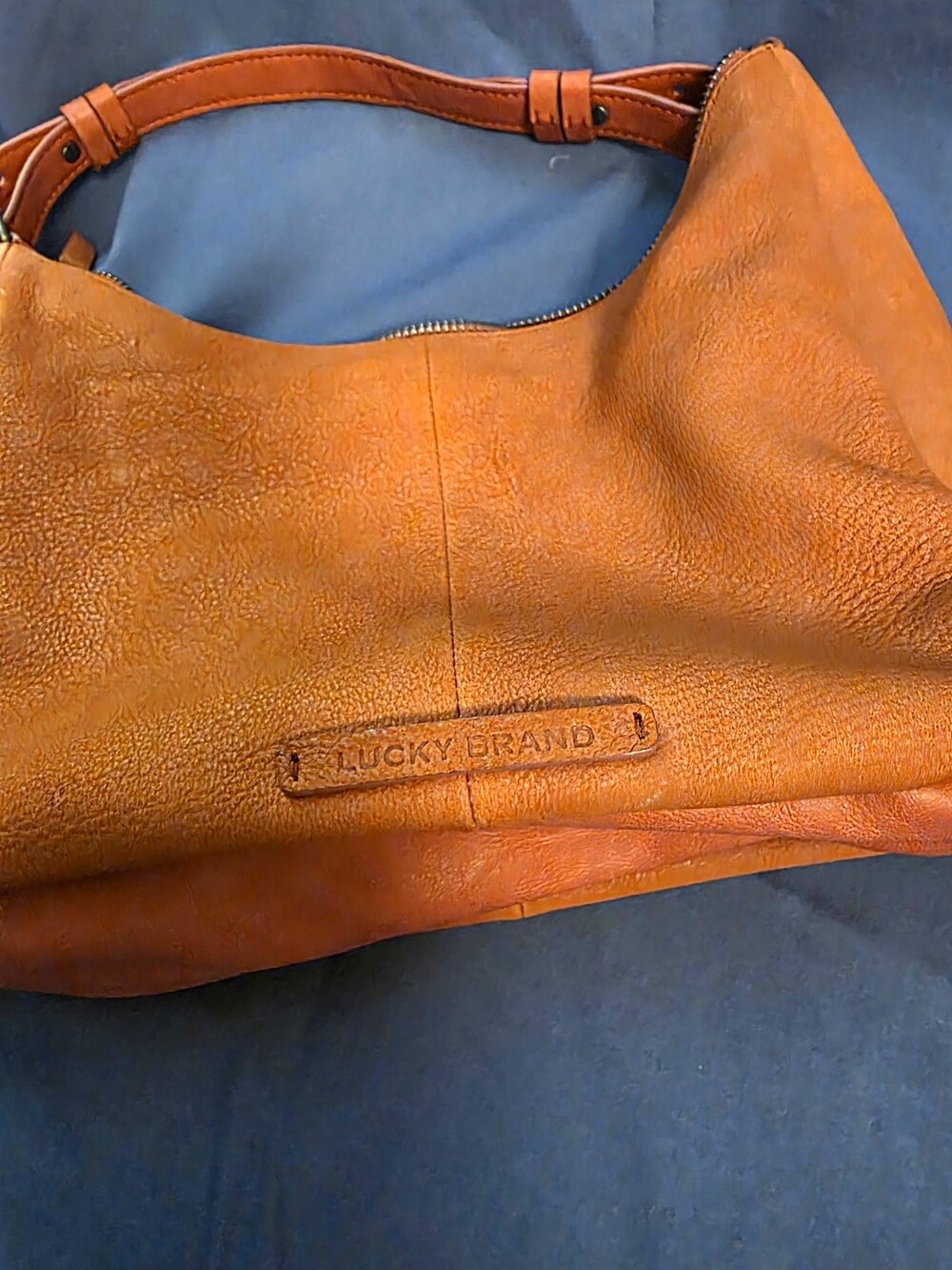 Vintage Y2K Lucky Brand Orange Medium Crescent Shoulder Bag Zip Tassel